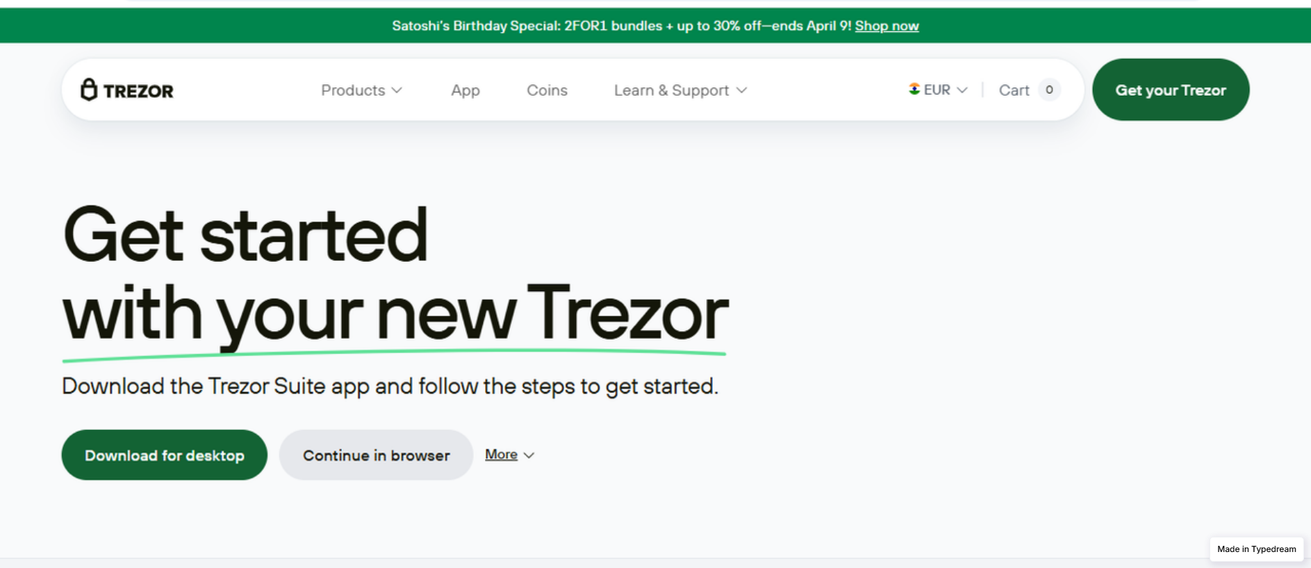 Stored capture of trezor-wallet-get-web.typedream.app