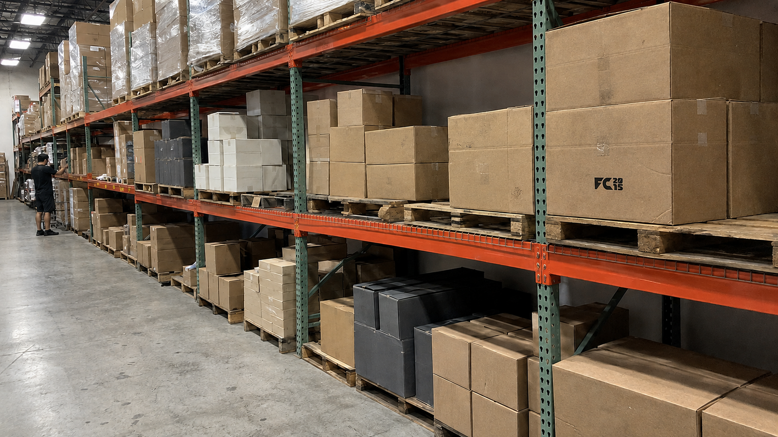Fixed-location racking inside the Miami facility
