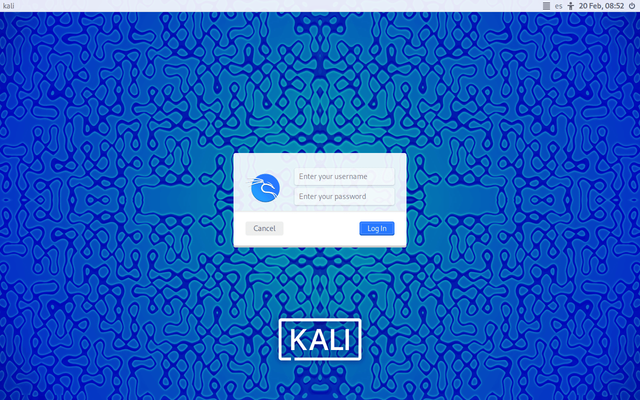 Kali Linux login screen