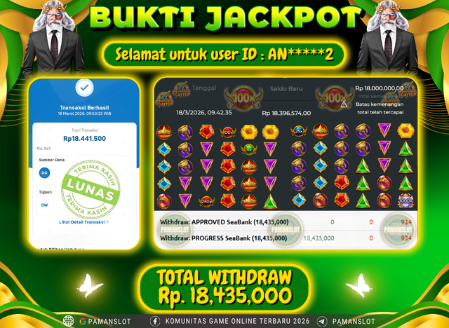PAMANSLOT JACKPOT Game Gates Of Olympus 1000 Rp.18,435,000- LUNAS