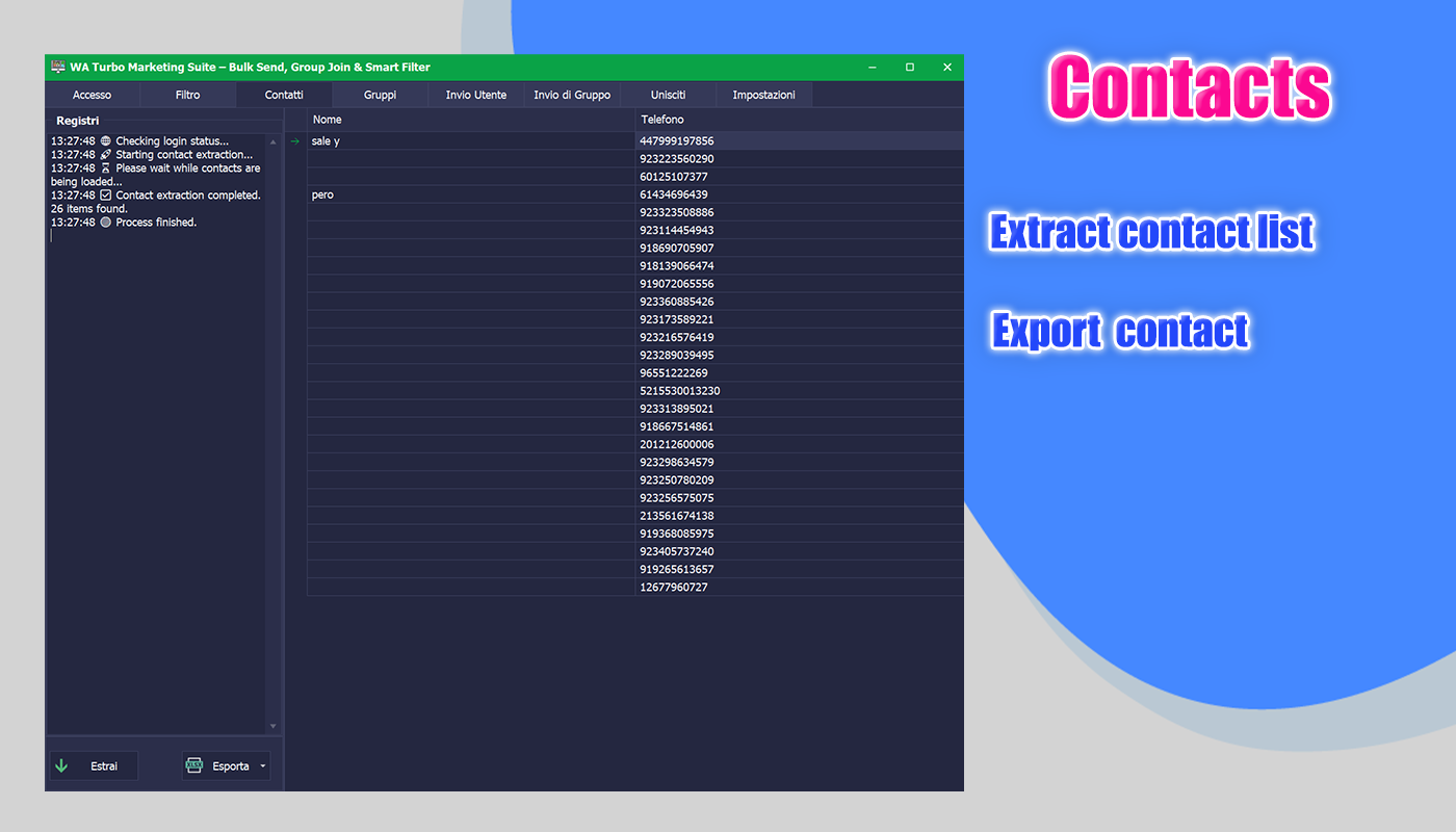 WhatsApp contact extraction and export tool