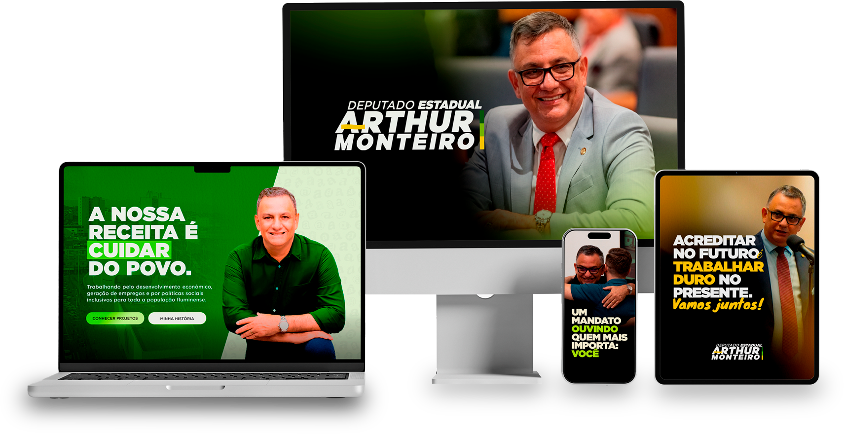 Demonstração do site em vários dispositivos