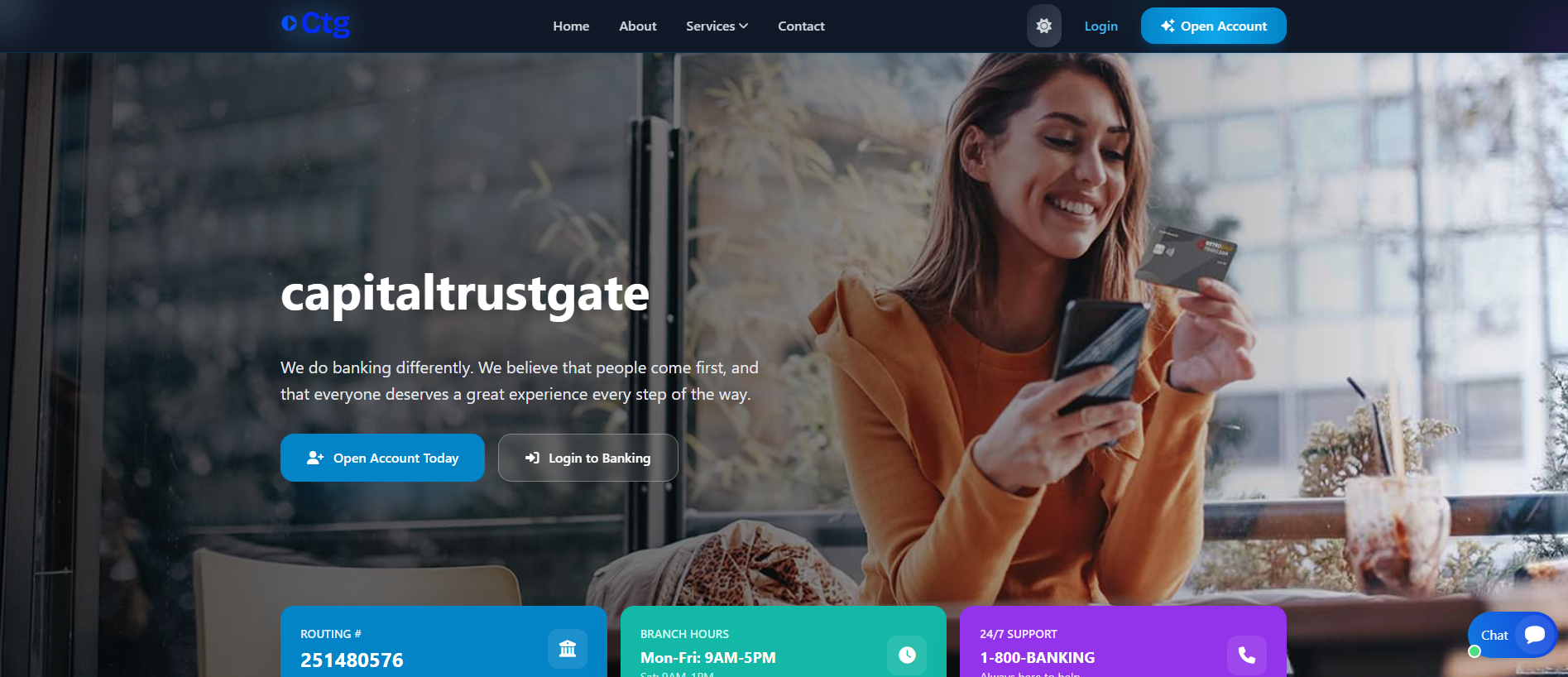 Forensic screenshot of capitaltrustgate.com showing the phishing page layout