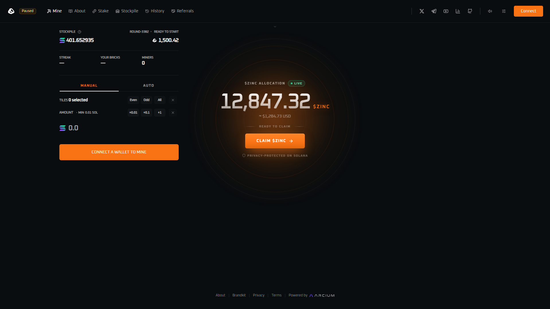 Forensic screenshot of claim-zinc.cash showing the phishing page layout