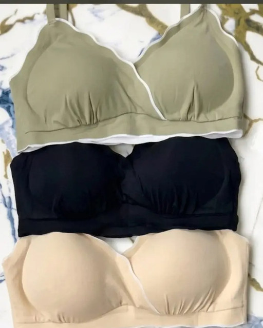 Scalloped Contrast-Trim Wireless Bra – Sage Green Everyday Bralette, Back view