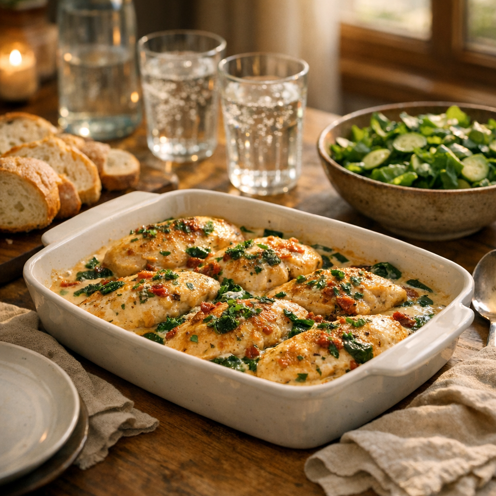 Creamy Tuscan Chicken with Spinach (Easy Skillet) finished dish