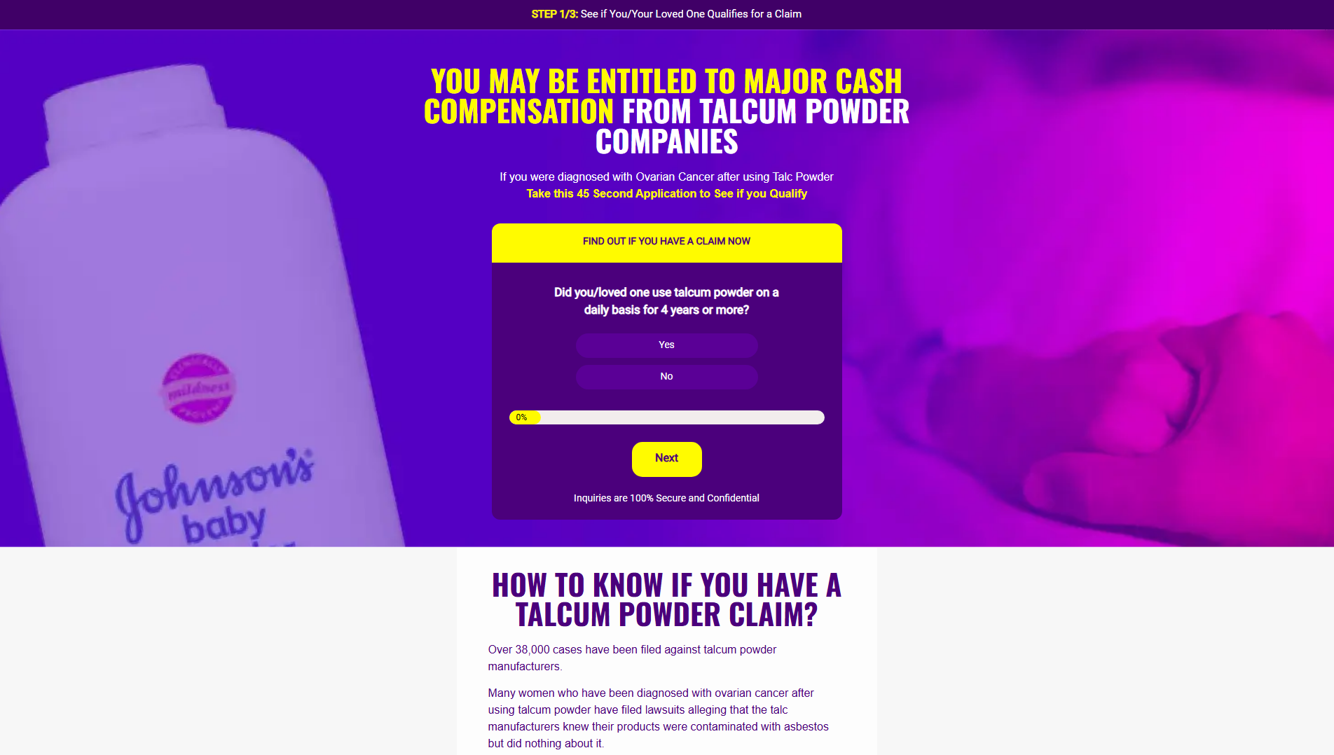 Screenshot of talcuminjuriesclaim.com