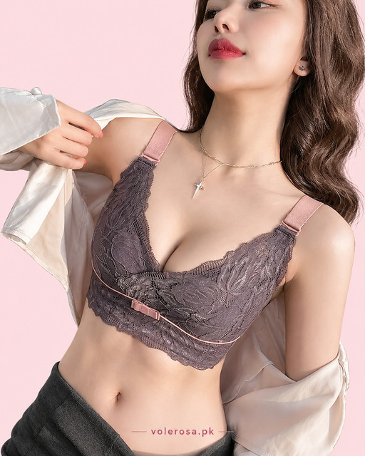 Lace Longline Wide-Strap Bralette – Dusty Mauve Elegance Bra, Front view