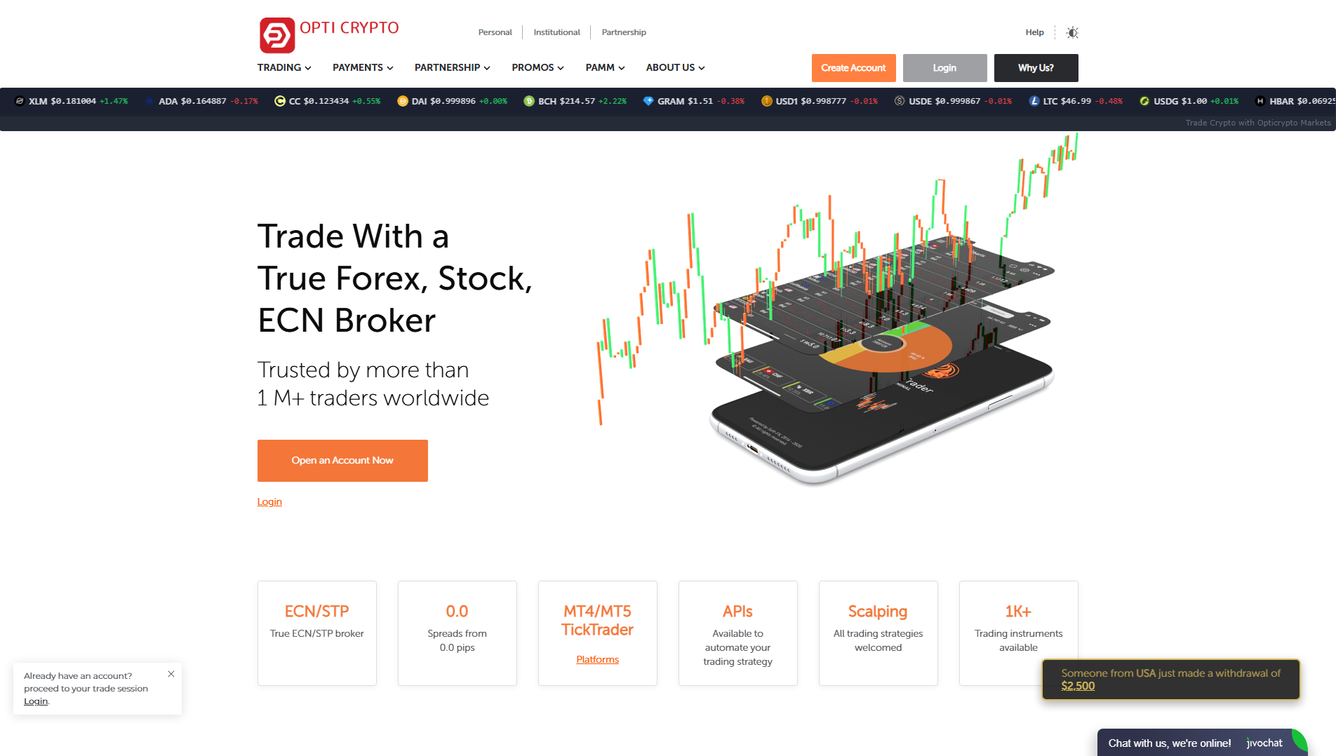 Forensic screenshot of opticryptomarkets.com showing the phishing page layout