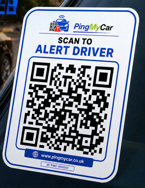 PingMyCar sticker to alert a driver if a vehicle blocks your car