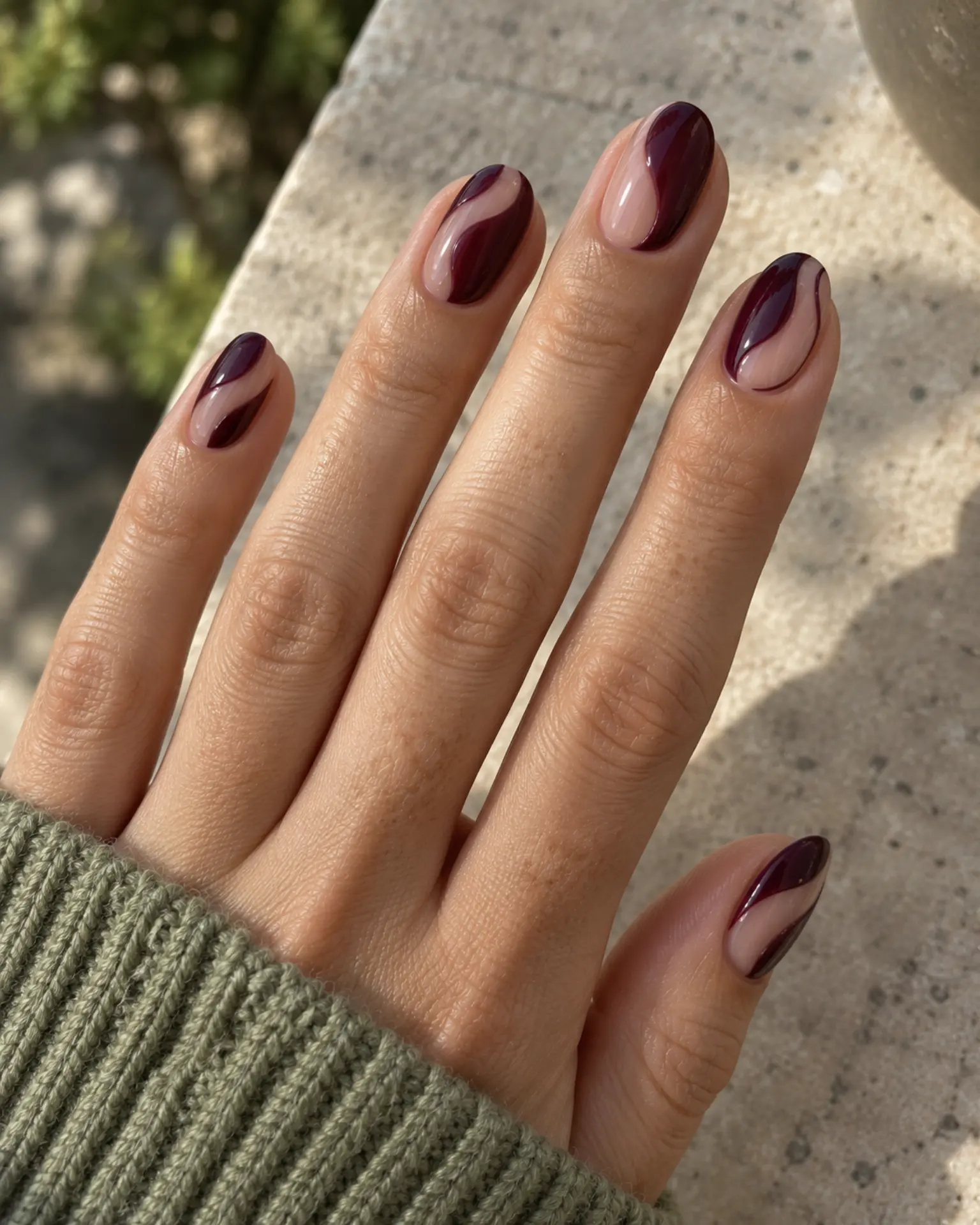 Plum Negative Space manicure inspiration for halloween nail ideas