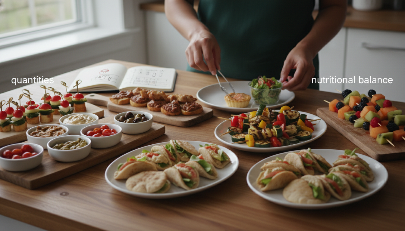 buffet table with small appetizers served on elegant trays