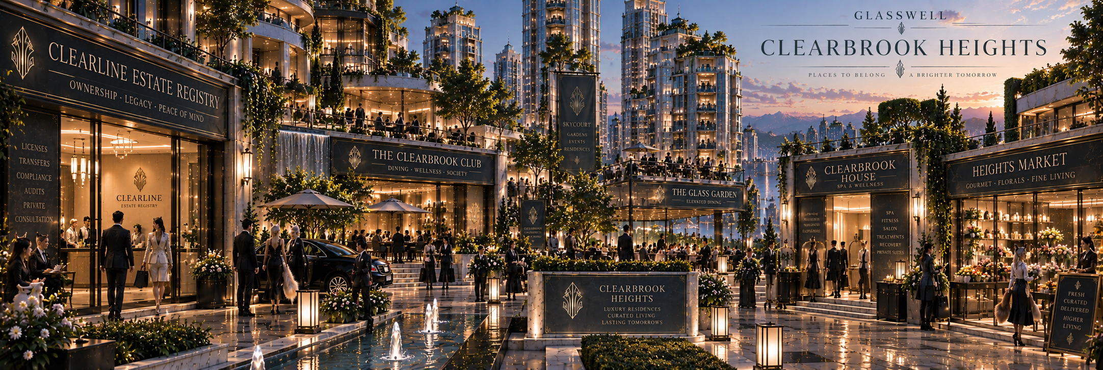 Shops, private clubs and residential amenities within Clearbrook Heights.