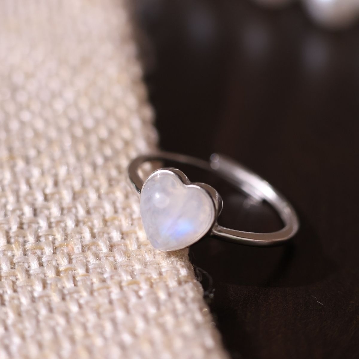 Blue Moonstone Heart Ring Silver thumbnail 2