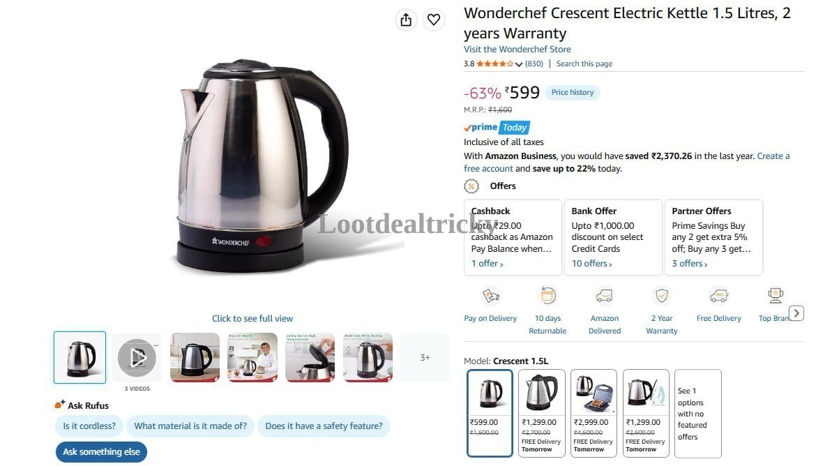 Wonderchef Electric Kettle | Limited Time Loot Offer