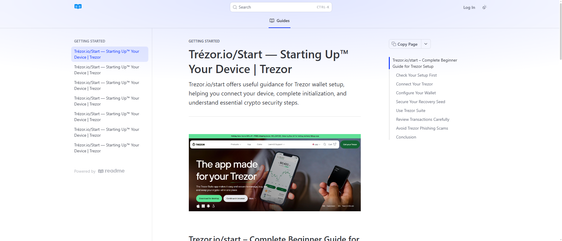Stored capture of started-trezore.readme.io