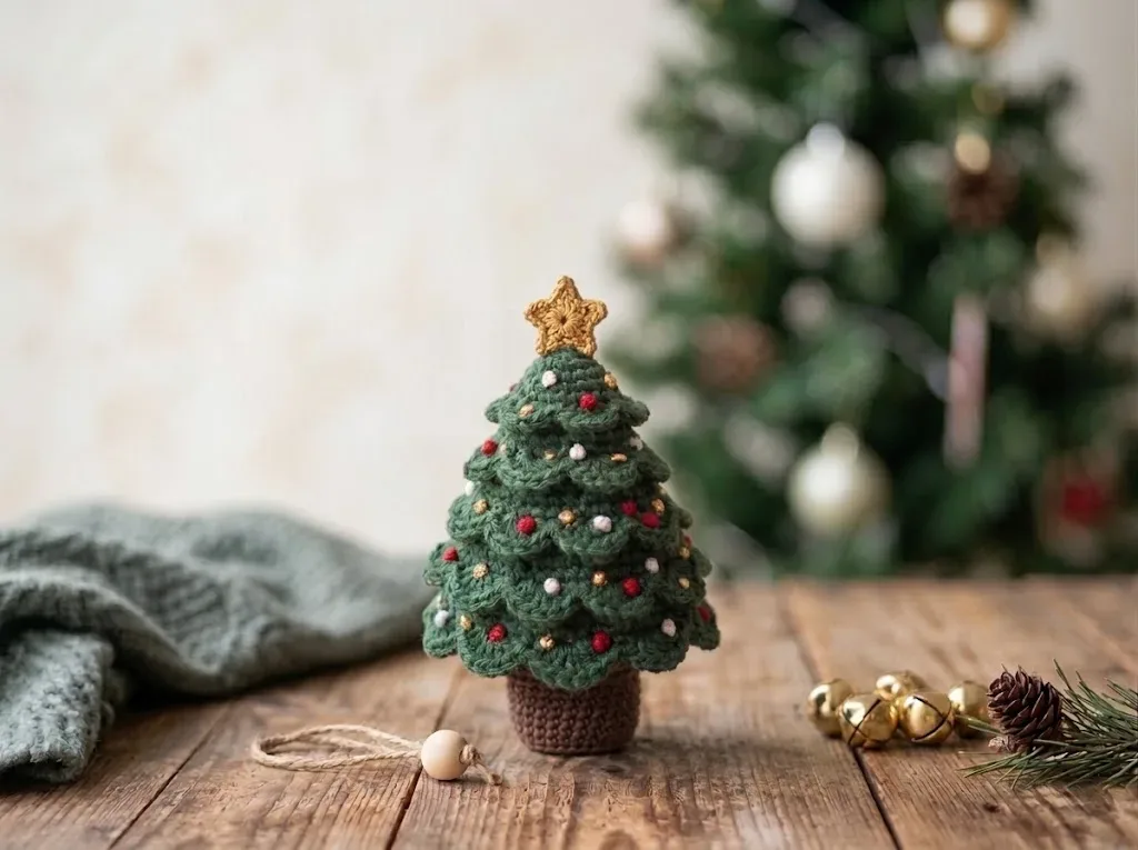 Mini Crochet Christmas Tree Ornament finished crochet project