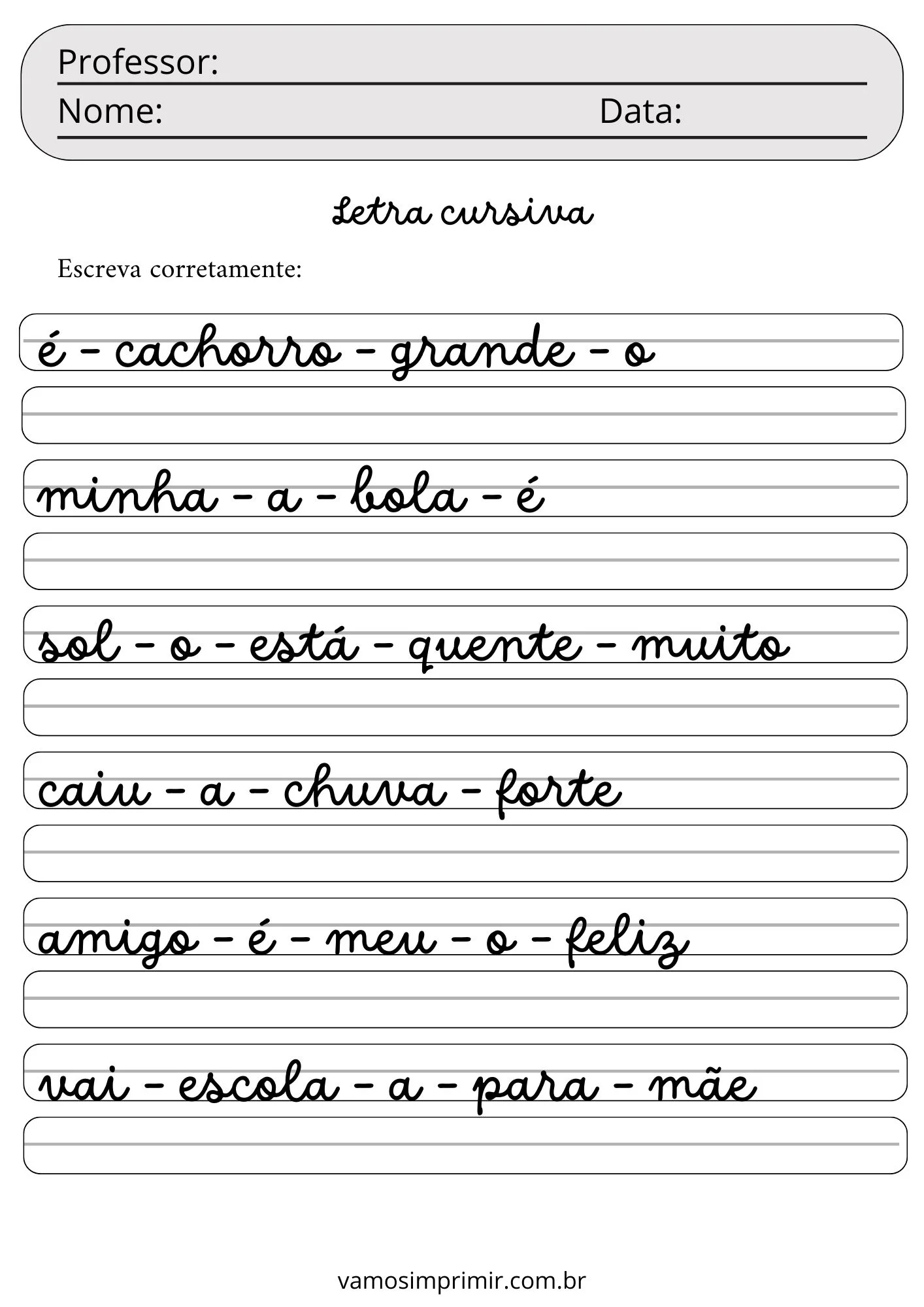 Exemplo do arsenal de caligrafia
