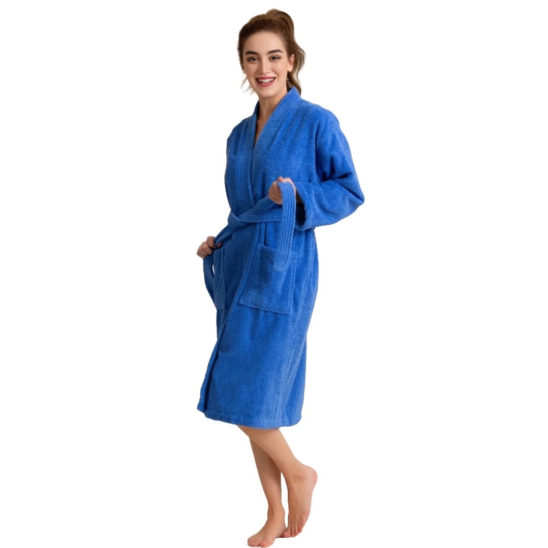 Women's 100% Cotton Terry SPA Bathrobe Royal Blue S/M
