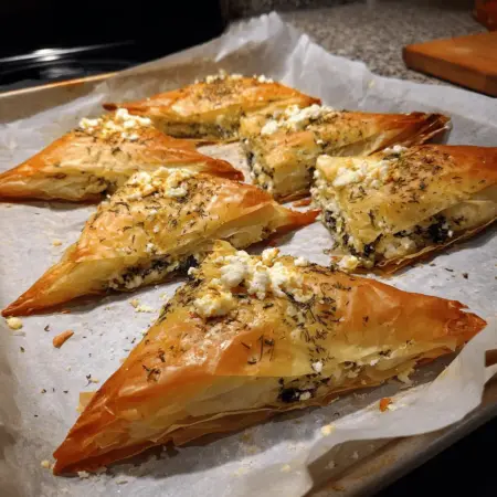 Authentic Greek Spanakopita Triangles: Flaky, Crispy, Cheesy Pastry