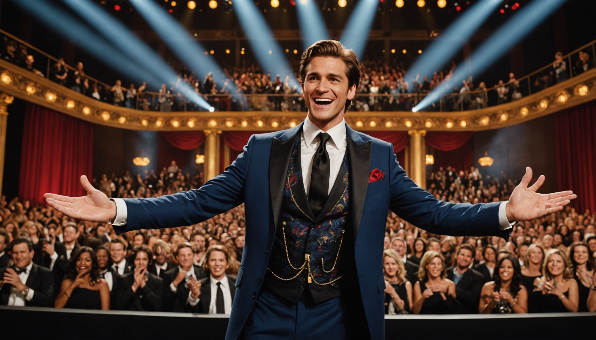 Performer's inspiring journey, entertainment success, award ceremonies, vibrant film scenes, charismatic performances