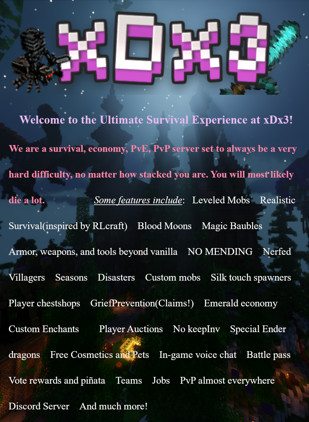 xDx3 - The Ultimate Survival Experience | (1.20) - (1.20.4) | [1.20.1] Minecraft Server
