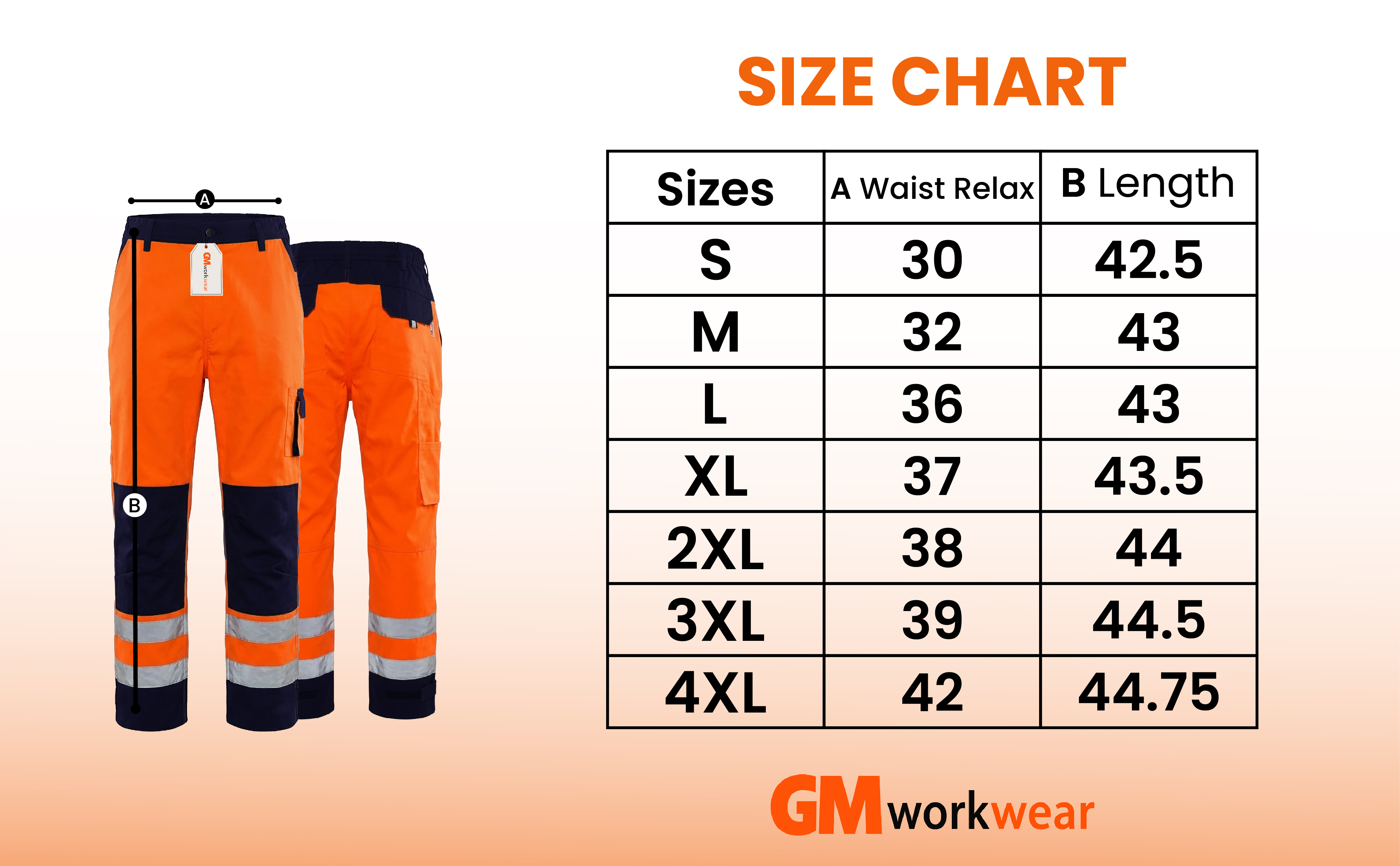 Additional S to 4XL size guide