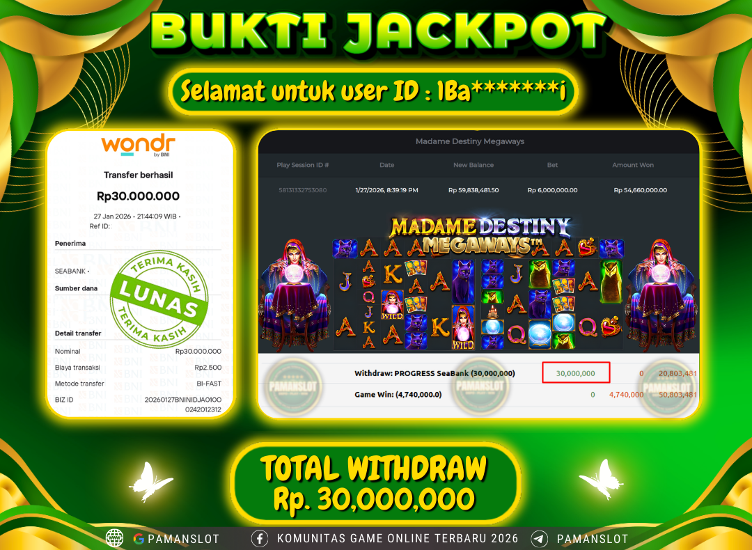 PAMANSLOT JACKPOT Game Madame Destiny Megaways Rp.30,000,000- LUNAS