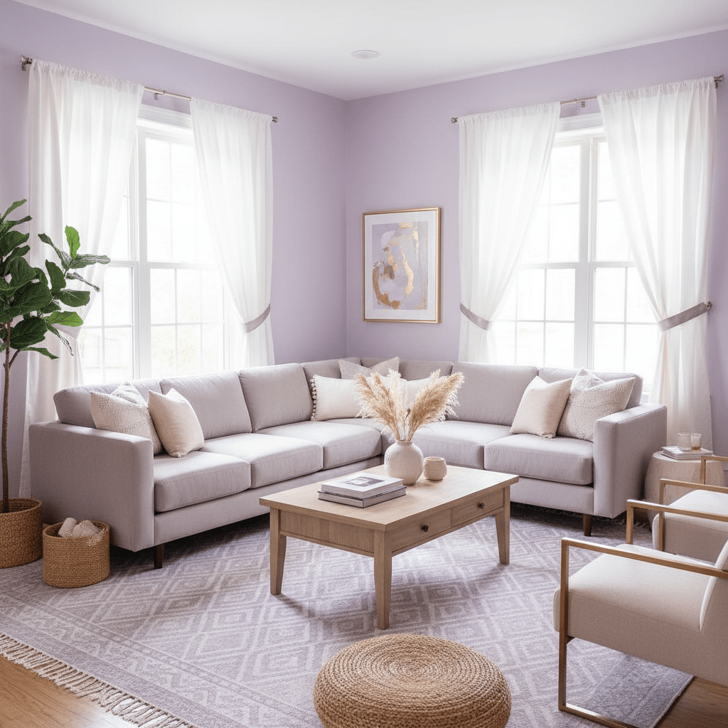 Bright stylish Airbnb living room with wide corner view and natural light