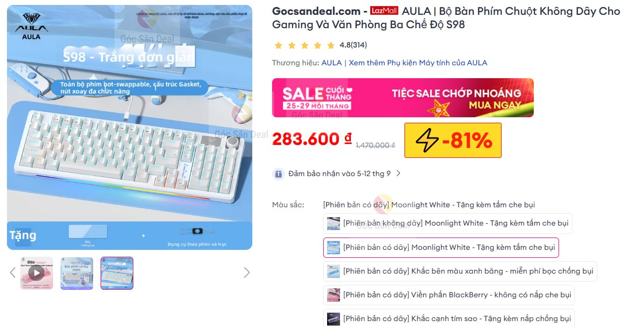 AULA | Bộ Bàn Phím Chuột Không Dây Cho Gaming Và Văn Phòng Ba Chế Độ S98