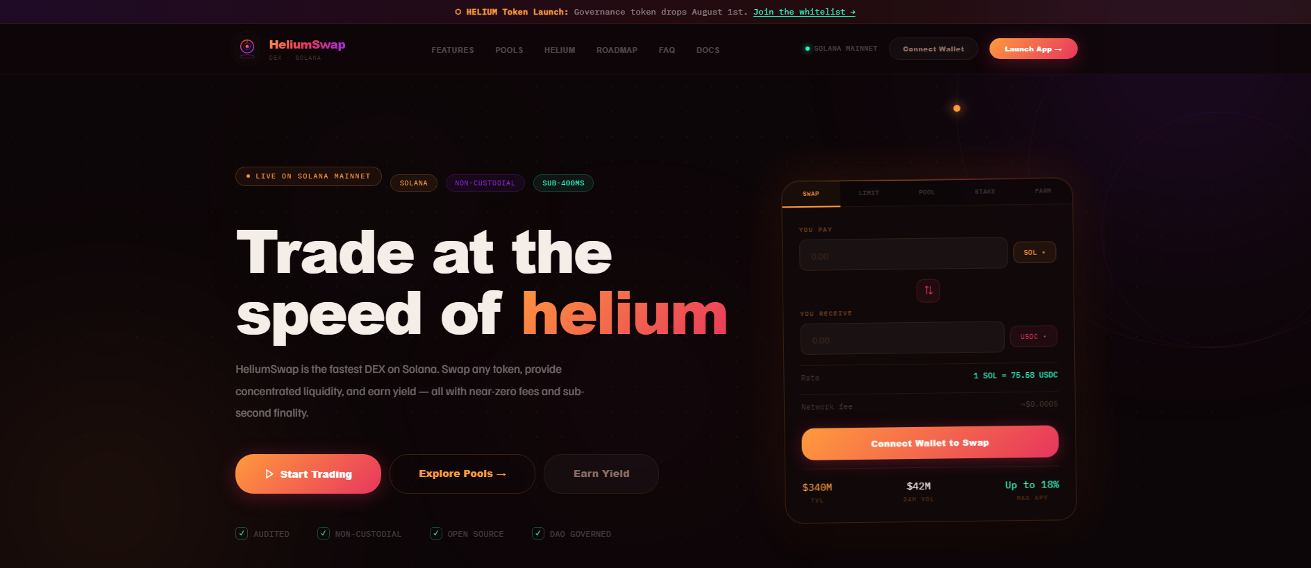 Forensic screenshot of heliumswap.org showing the phishing page layout