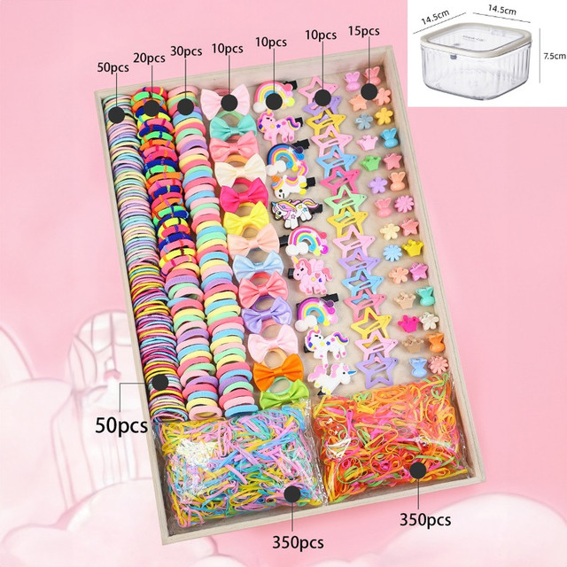 895-Piece Cute Hair Accessories Gift Set with Elastic Rubber Bands & Hair Clips Organizer Box - Perfect Gift for Girls