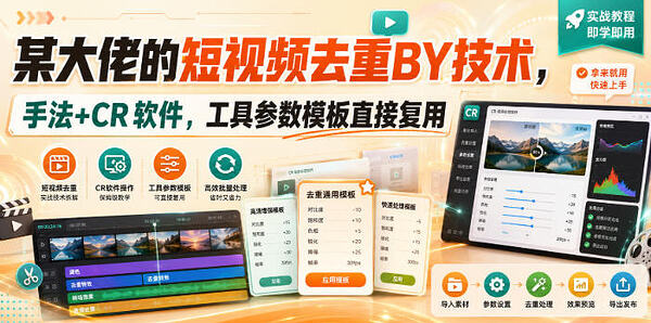 某大佬的短视频去重搬运技术，手法+CR软件，工具参数模板直接复用