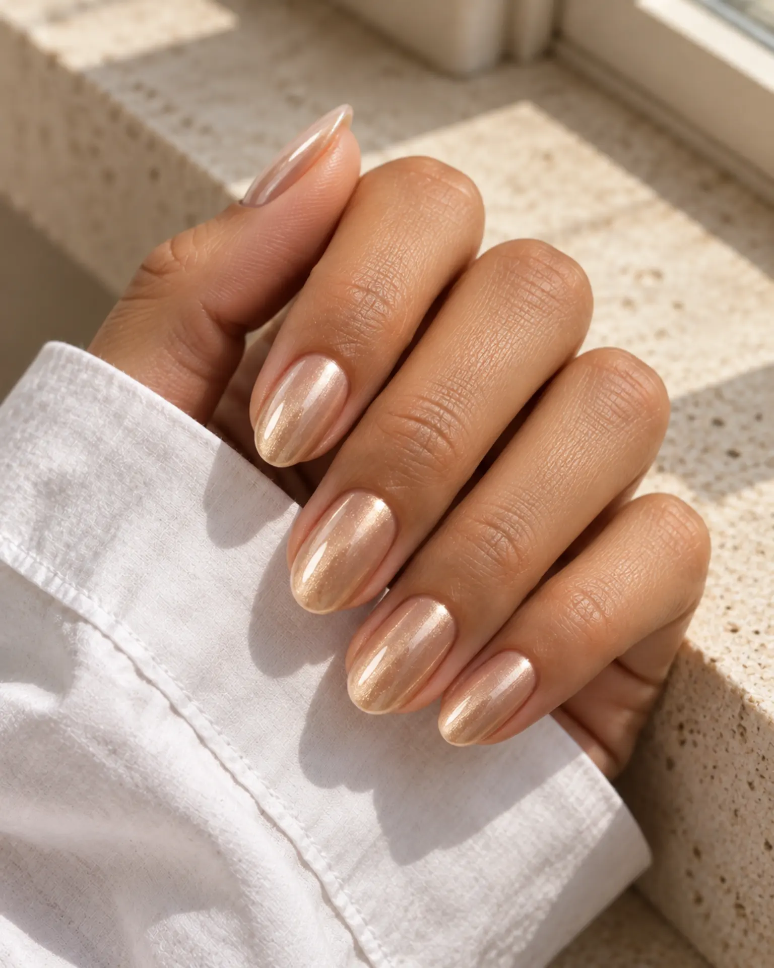 Champagne Glossy Statement manicure inspiration for birthday nail ideas
