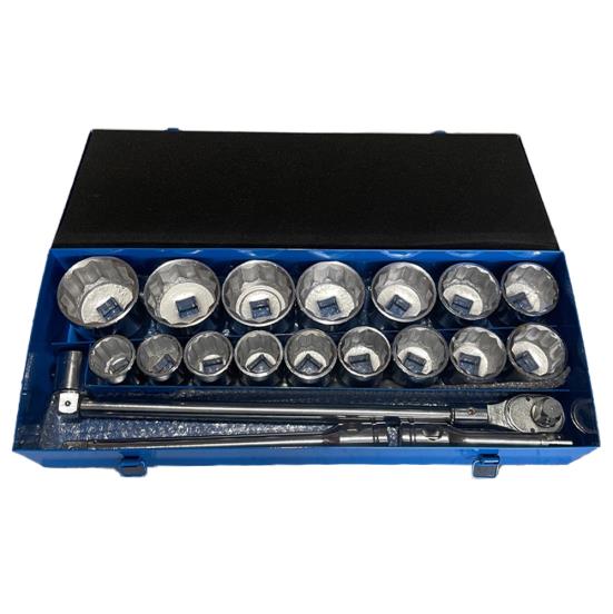 One Inch Drive Socket Set, 21 Piece, 1 7/16"-3 1/8