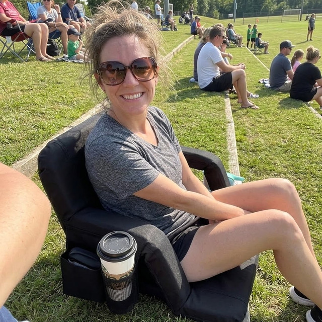 Soccer mom with coffee