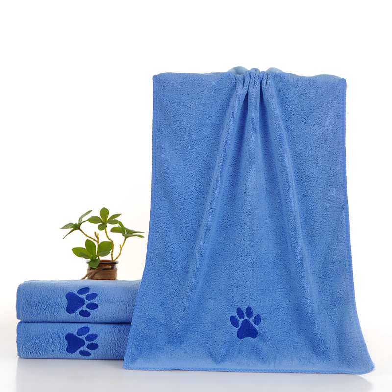 Blue 70*140cm Pet Drying absorbent Towel for Dogs and Cats - Quick Dry Super Absorbent Microfiber Bath Towel with Paw Print Design - Large Size Grooming Towel for Pets