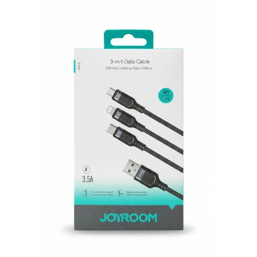 كابل شحن 3 في 1 قماش أصلي - (آيفون + Type-C + Micro) بطول 1.2 متر