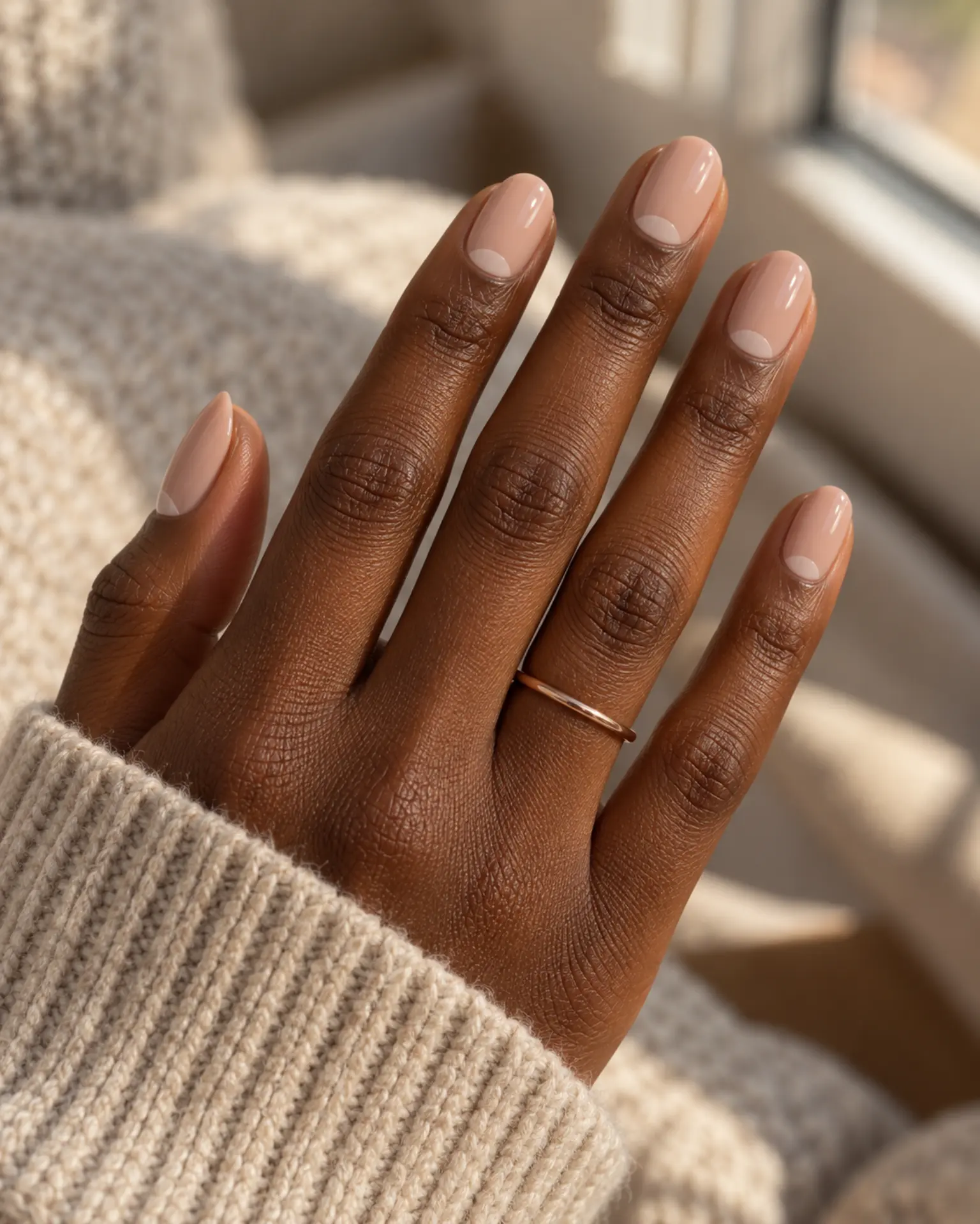 Nude Half-Moon Detail manicure inspiration for nude nail ideas