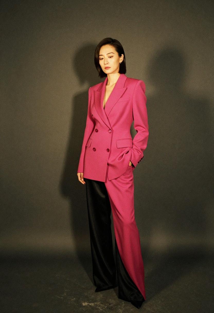 Bold magenta blazer-dress with wide-leg trousers redefining red carpet glamour for women who prefer tailoring over gowns