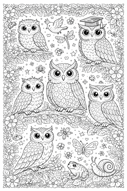 Wise Owl Family Colouring Sheet