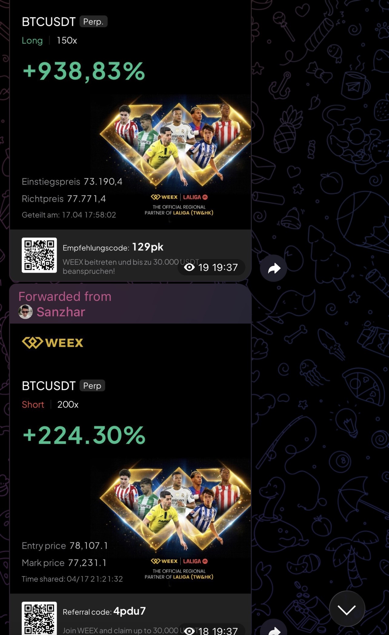 Member payout screenshot