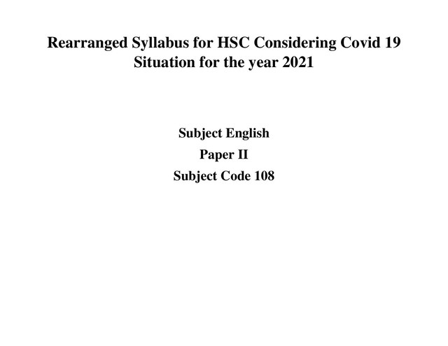 HSC English 2nd Paper Short Syllabus 2021