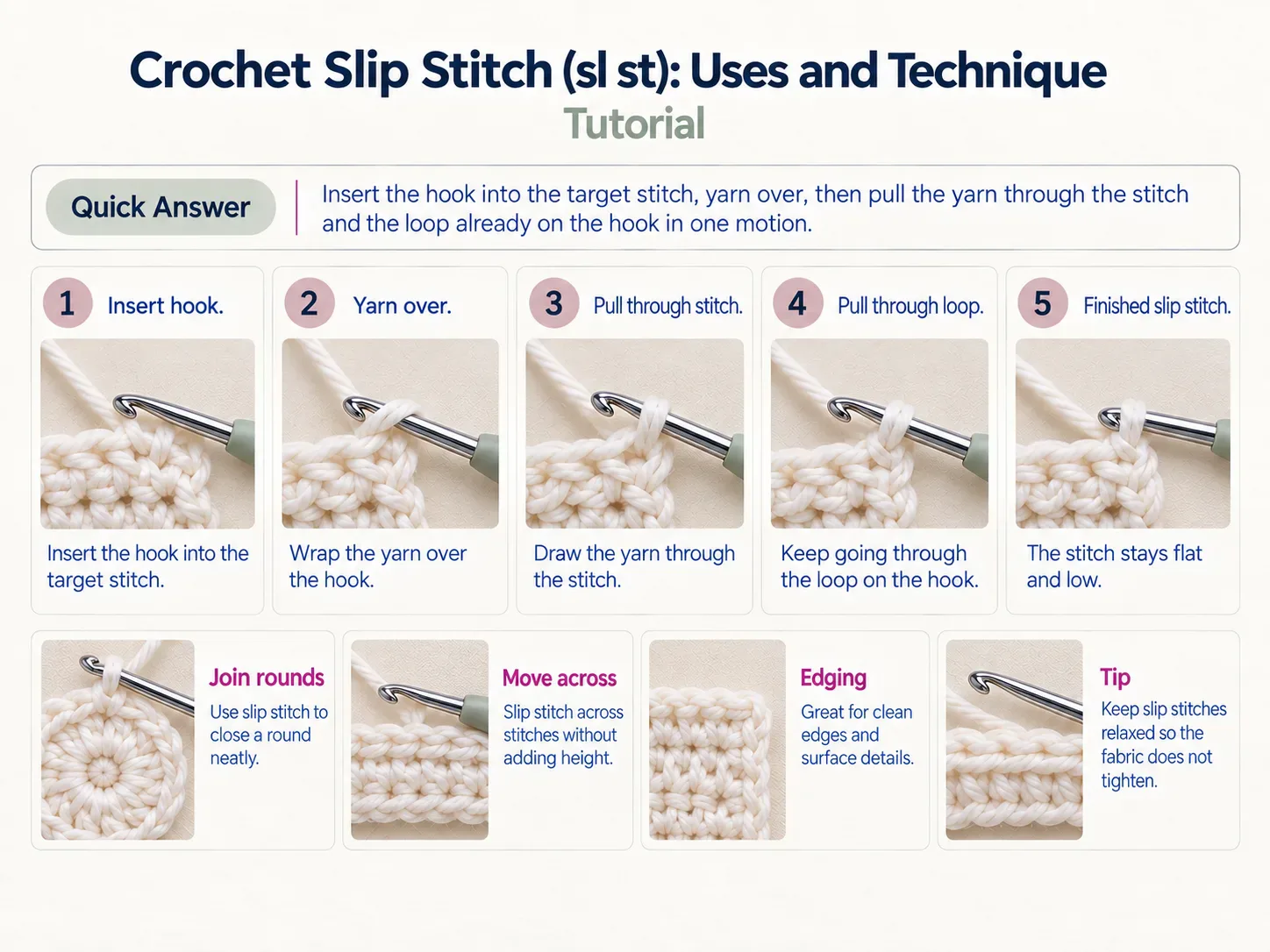 Crochet Slip Stitch (sl st): Uses and Technique