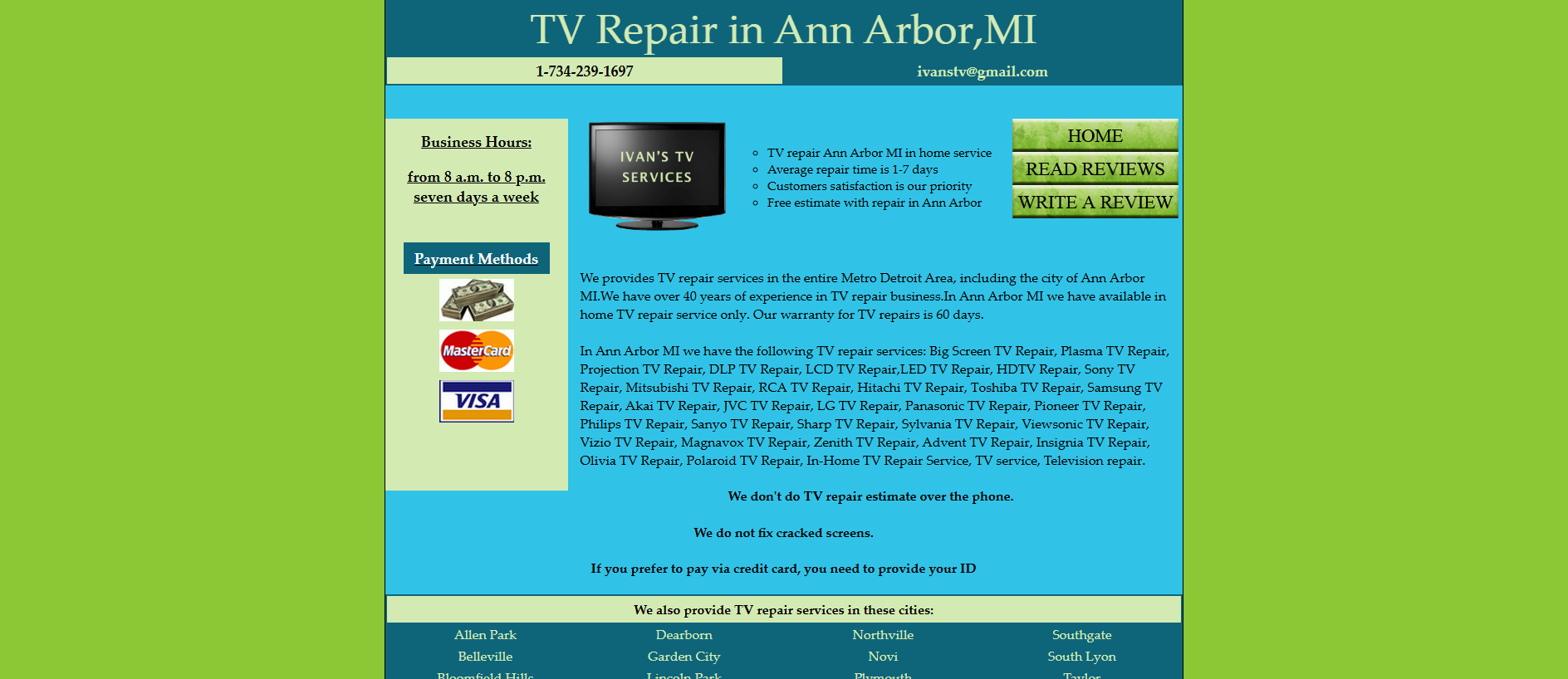 Stored capture of tvrepairannarbor.net