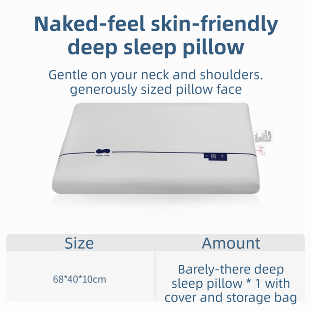 Grey Deep Sleep Slow Rebound Memory Foam Pillow with Washable Cover and Storage Bag - Broad Surface and All-Around Neck Support, 68 x 40 x 8 cm for Back and Side Sleepers