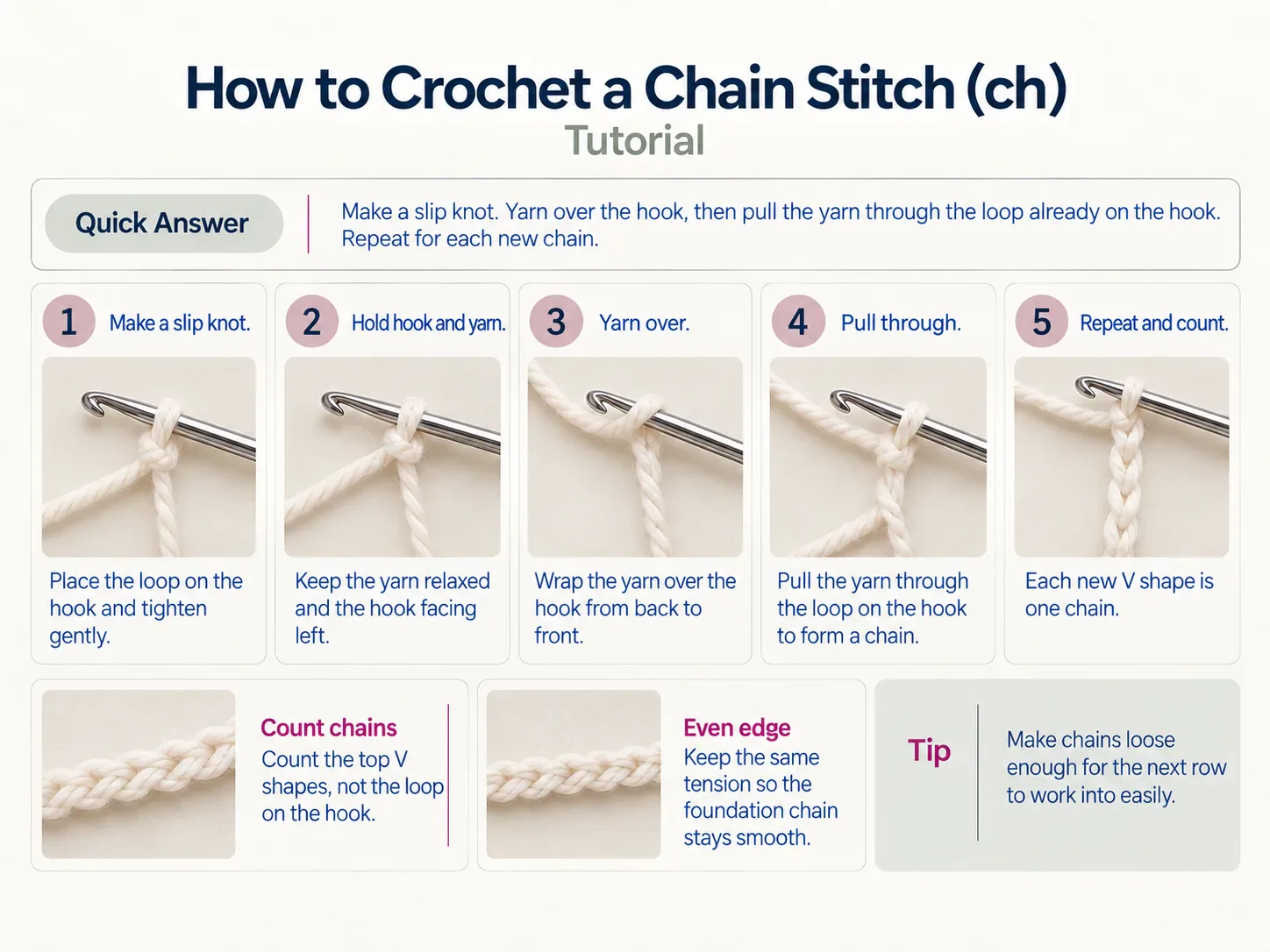 How to Crochet a Chain Stitch (ch)