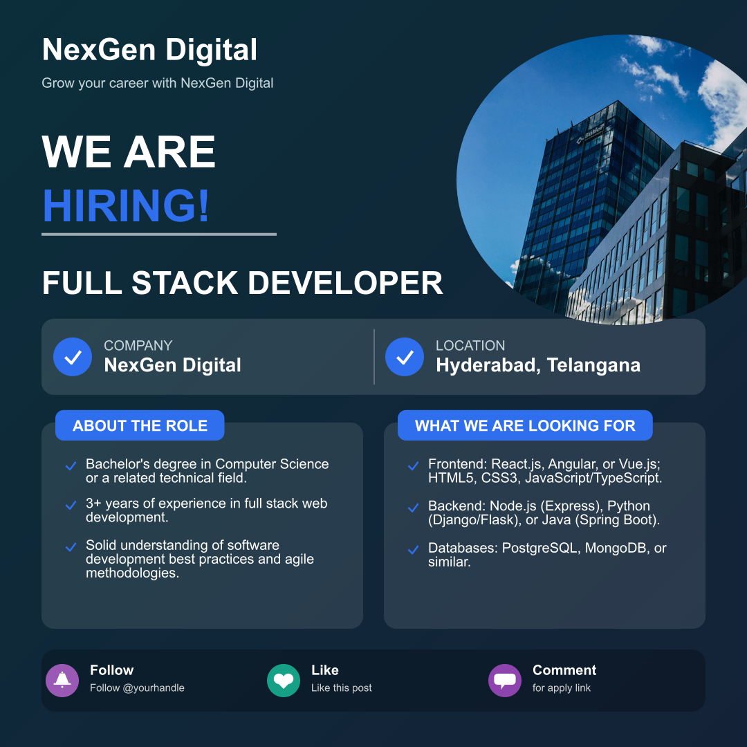 NexGen Digital Jobs: Full Stack Developer Position Available