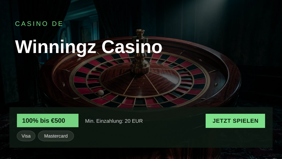 Winningz Casino — Willkommensbonus 100% bis €500 + 200 FS, Zahlungen: Visa, Mastercard, Skrill, Neteller, Sofort