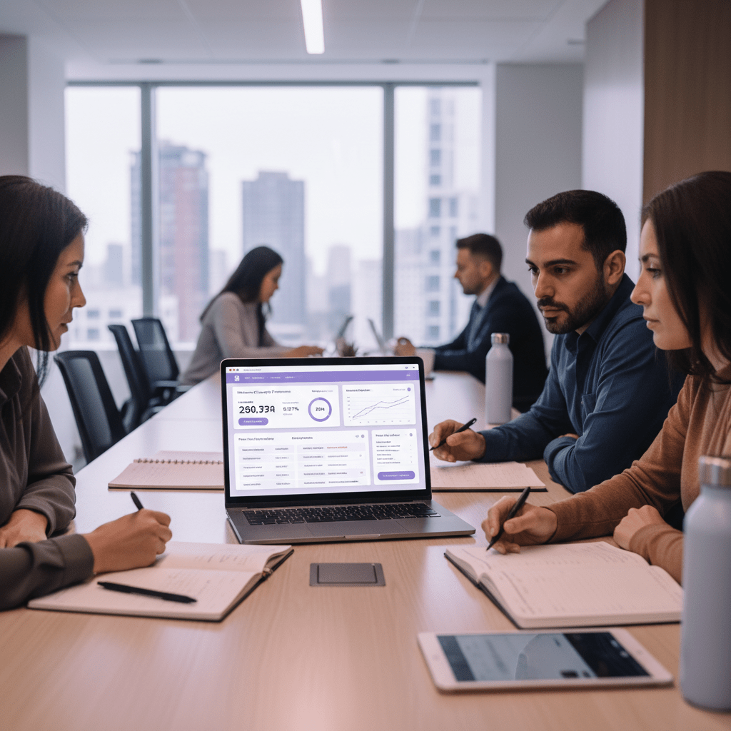 Hotel marketing team reviewing influencer campaign metrics and booking analytics